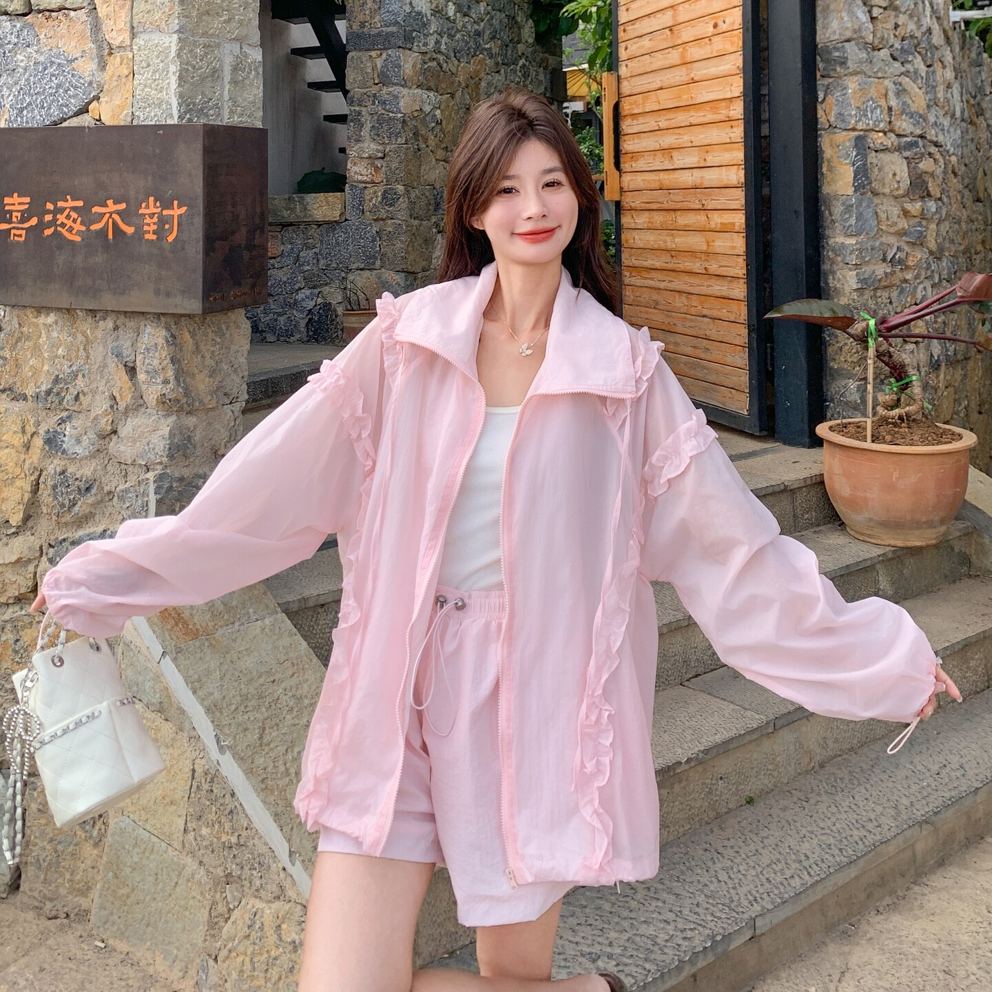 2025【现货夏款】新货荷叶边两件套201-Q033-P155-控228,女装套装/套裙,浙宝201