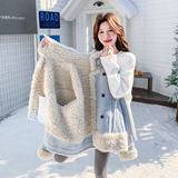 2025【现货冬款】新货蓝色拼接毛呢外套201-Q309-P215-控328，女装毛呢外套，浙宝201