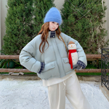 2025【现货冬款】新货格纹拼接羽绒服201-Q317-P255-控378，女装羽绒服，浙宝201