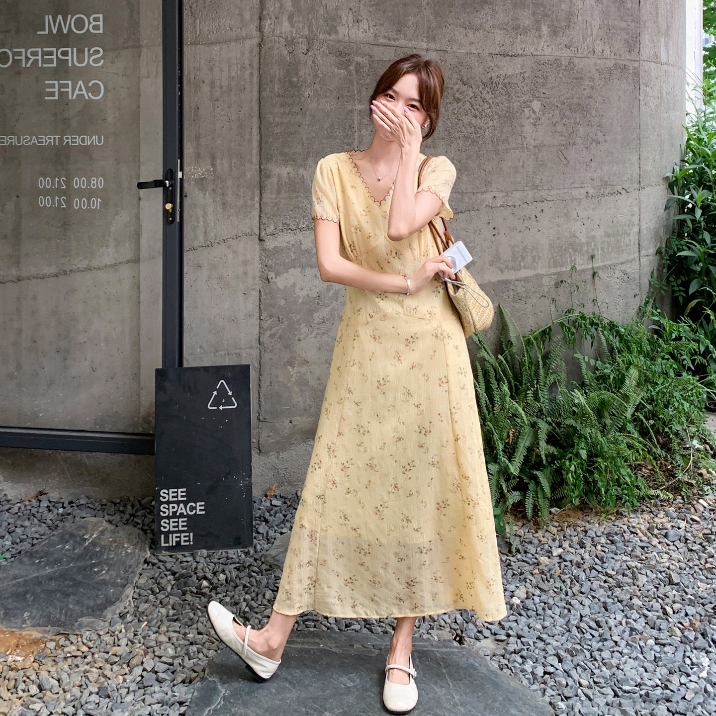 2025【现货夏款】新货浅黄碎花连衣裙201-Q130-P125-控188,女装连衣裙,浙宝201
