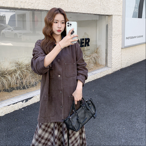 美式复古巴恩风工装牛仔外套女2025秋季新款pu皮撞色翻领宽松夹克图片