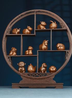 紫铜十二生肖鼠牛虎兔龙蛇马羊猴鸡狗猪可爱摆件客厅装饰品礼品