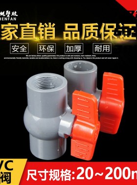 PVC球阀20f 25 32 40 50 63 75 90插口螺纹塑料阀门水管开关 灰色