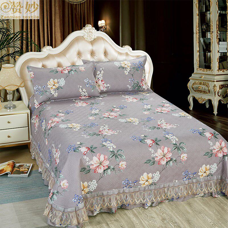 羊绒棉床盖三件套高端韩国夹棉双面四季韩式美式红色欧式床品配饰