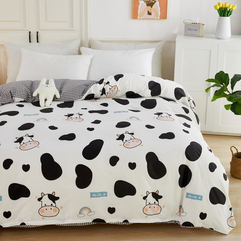 儿童男孩男童奶牛纯棉被套单件黑白色单双人卡通全棉学生宿舍被罩