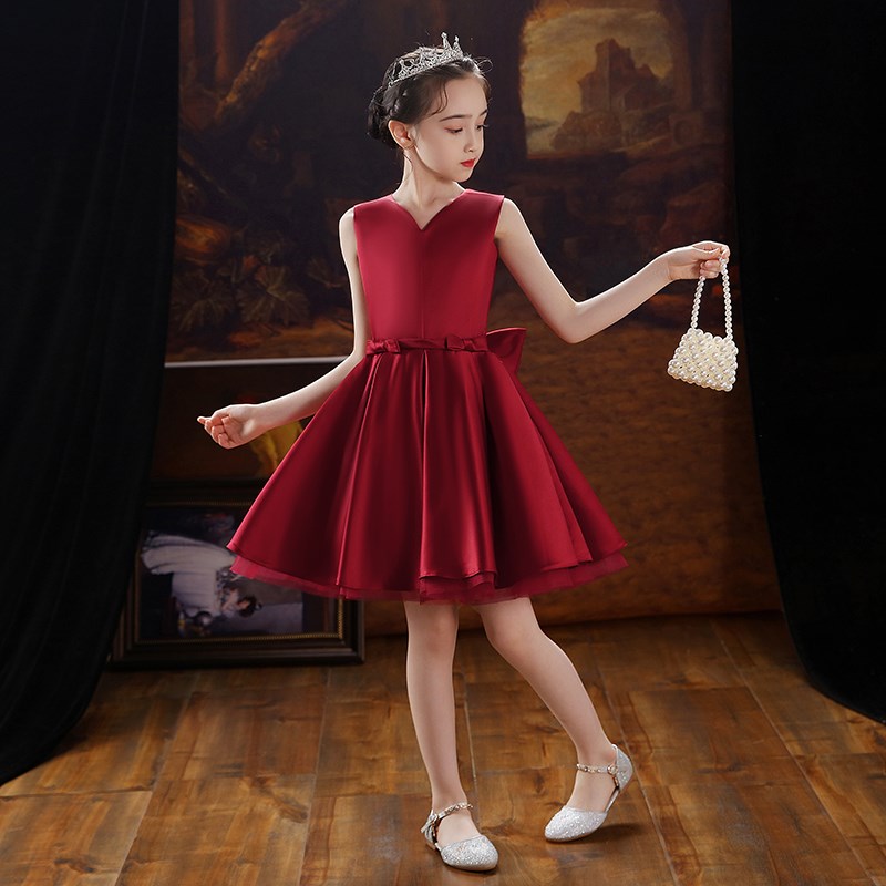 红色礼服女童公主裙生日儿童花y童婚纱小主持人钢琴演出服表演夏