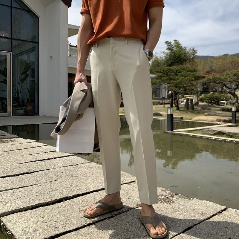 九分裤男夏季薄款9分裤潮流韩版男裤百搭直筒修身西裤松紧腰裤子
