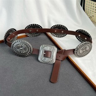 女新雕花针扣腰带废土风配饰复古做旧宽腰带装饰搭配短Y裙低腰裤