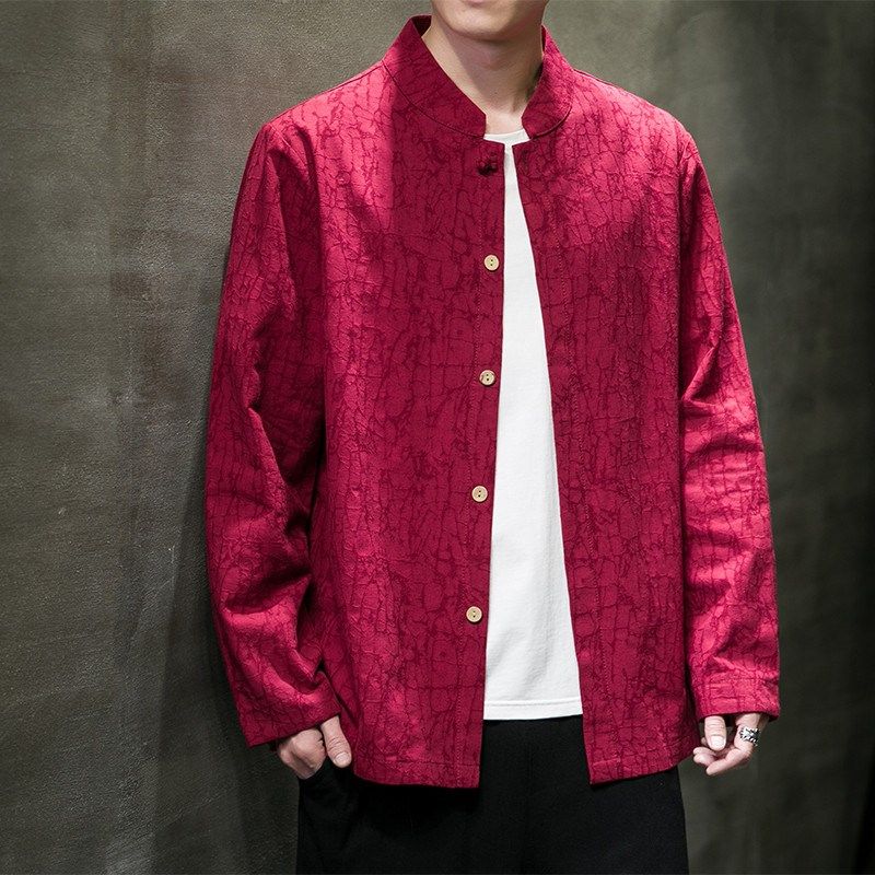 亚麻衬衫男长袖中国风提花唐装中式复古衬衣立领棉麻外套休闲上衣,男装,唐装,淘宝优惠券,粉丝福利购,淘宝优惠卷