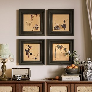 复古客厅餐厅装饰画轻奢中古风床头组合挂画中式玄关壁画桌面摆画