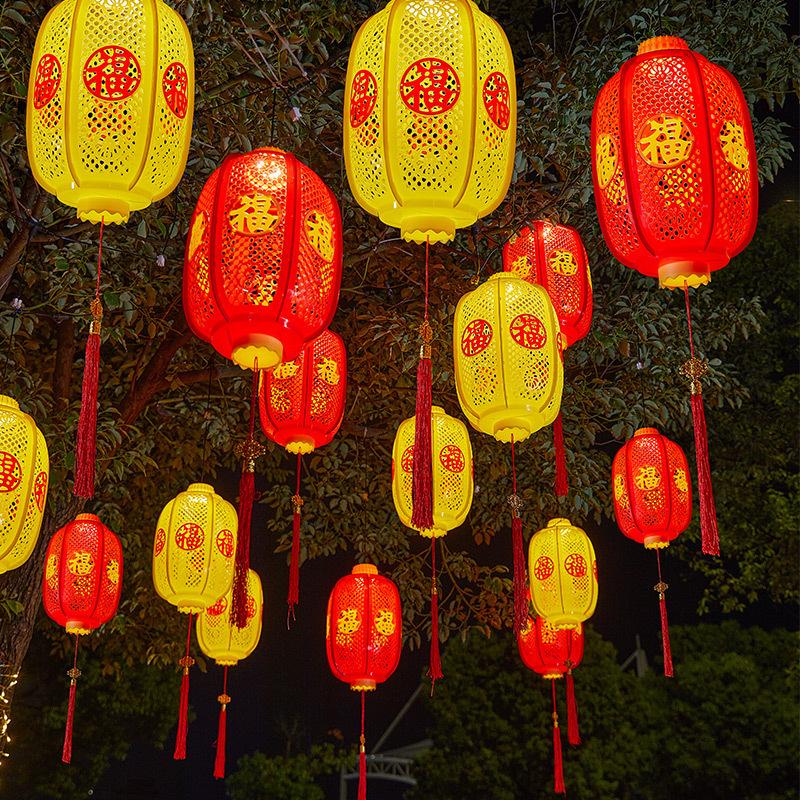 2025新款LED福字灯笼户外街道树木装饰灯新年红灯笼宫灯挂树造型