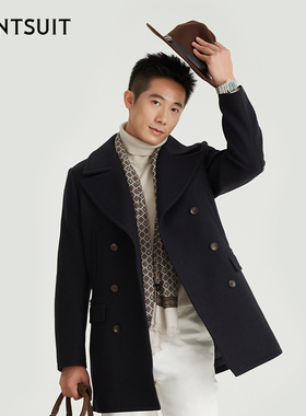 WANTSUIT男士纯色翻领大衣外套百搭商务休闲品质专柜