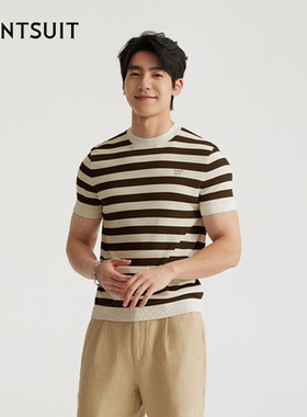 WANTSUIT海魂衫圆领蚕丝T恤秋冬舒适男士休闲意式品质老钱条纹