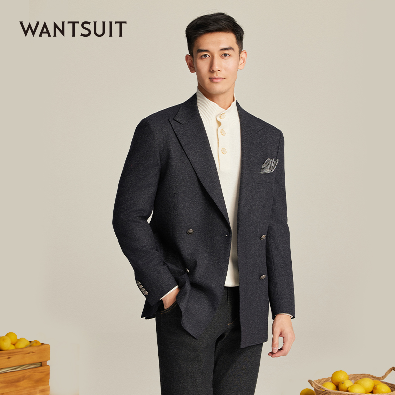 WANTSUIT炭黑布雷泽戗驳领单西