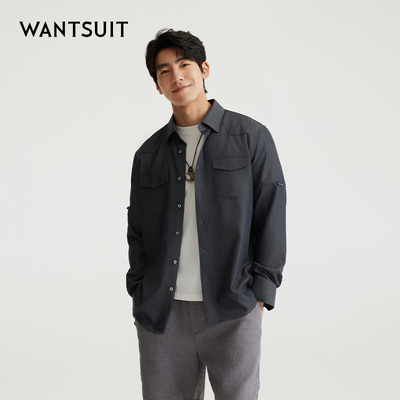WANTSUIT黑色长袖衬衫