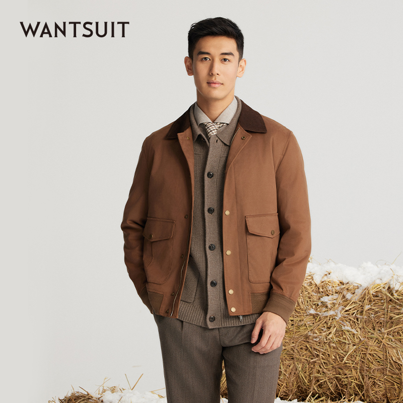 WANTSUIT咖色麂皮茄克衫