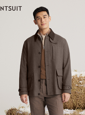 【羊绒拼接猎装】WANTSUIT棕色工装行政夹克巴恩风商务老钱卡哈特