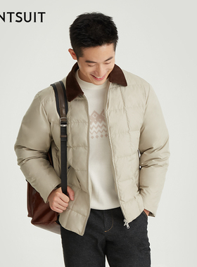 WANTSUIT灰色拼接短款羽绒服上衣外套男士舒适保暖轻奢专柜老钱