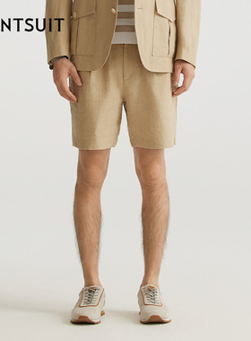 WANTSUIT商务亚麻驼色休闲短裤下装舒适搭配清爽专柜男士老钱风