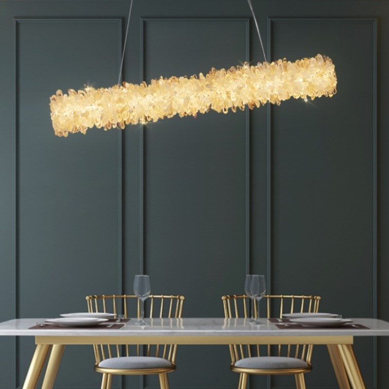 轻奢天然水晶石法式高端现代简约岛台茶室餐厅餐桌吧台水晶吊灯