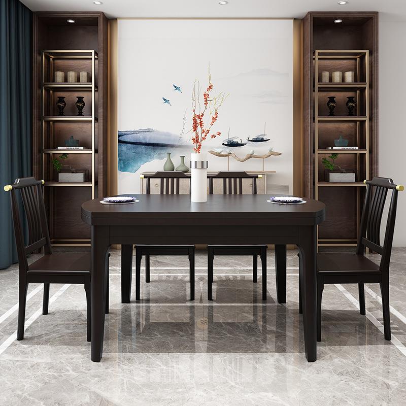 新中式桌餐实jy602方桌可伸木缩实餐桌木椅圆桌简约中式餐桌椅组