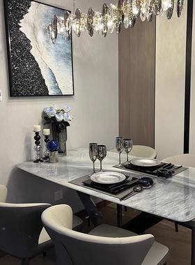 天然超石大晶理石餐桌轻ZG-77461奢现代简端色约长方形高彩晶石饭