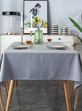 灰色棉麻桌餐布桌布餐几桌台布纯代色茶风VOS方桌现简约耐磨桌布