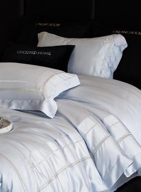 100S澳棉轻刺绣宽边四套件单奶CS202412油奢色全棉被套床四季可用