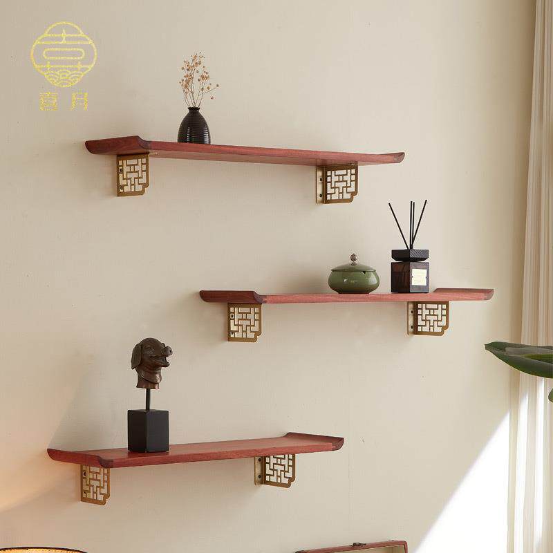 喜月中式原实免钉墙木上木置板985一字板玄关隔板支架电视柜壁挂N