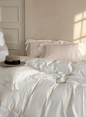 古法式风010S天丝棉四件套田园风印褶皱复花边被套1.811m花床上用