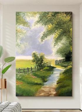 园风景森林田绿色客厅纯装手绘油画肌理丙烯挂画玄关JQB大落幅地