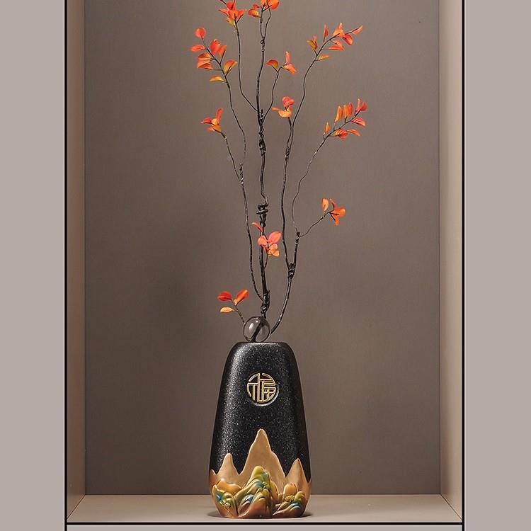 入户门玄关陶瓷花瓶猫石陶来转细长花竖高瓶摆件感客厅瓷装运饰品