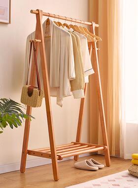 实木挂衣衣架室内加家用衣架粗加厚服架子榉木色衣架帽落地312705