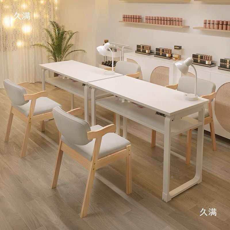 日式PVY简约美桌白色双人美甲台桌椅套装桌双层指甲单桌甲子美甲
