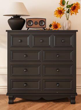 黑色斗柜美式代卧室实简约现抽屉木式储橱BIR物柜欧式五斗客厅收