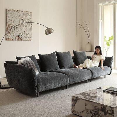 简现代布艺沙发雪尼尔直排户型横懒人厅约花瓣大意式极sxs6SSMH简