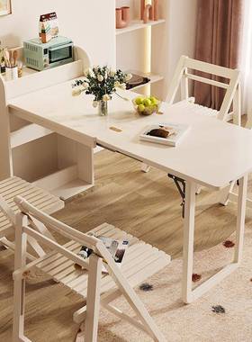 白色可XYR折叠餐桌实椅子桌家用小户型木饭收纳椅现代简易餐柜一