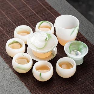 纯白玉瓷茶杯盖碗茶漏高端玻璃纯手工办公室家用 琉璃功夫茶具套装