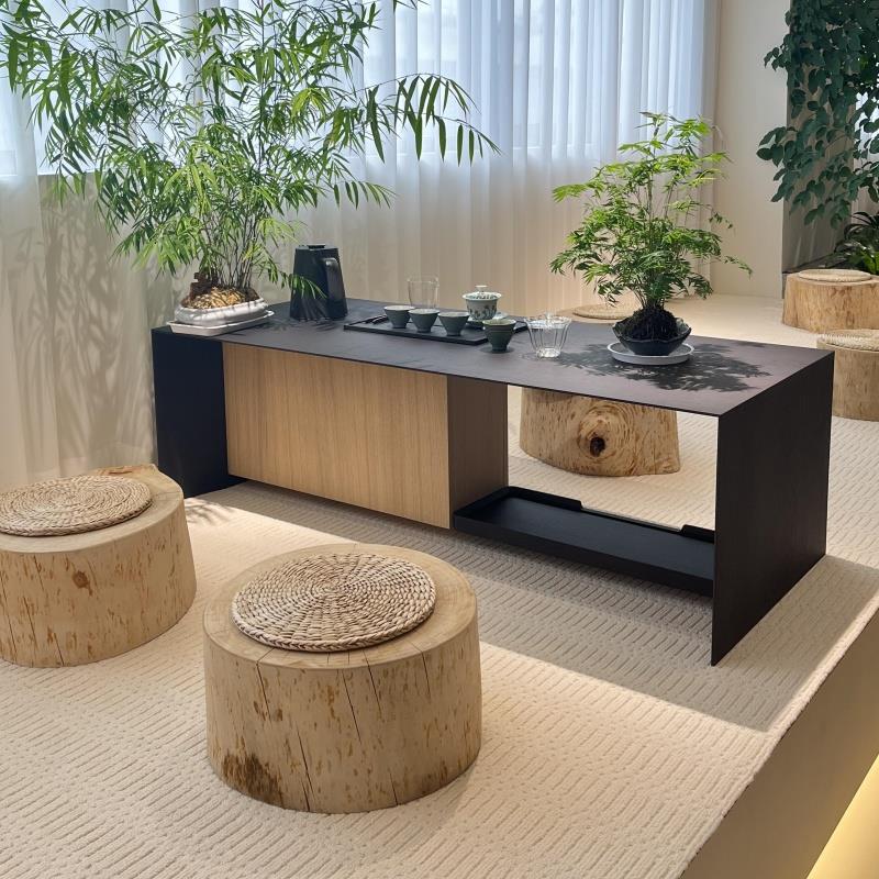 新中式北美黑胡桃木榻榻米茶台实木茶桌椅组合茶空间家用轻奢茶桌