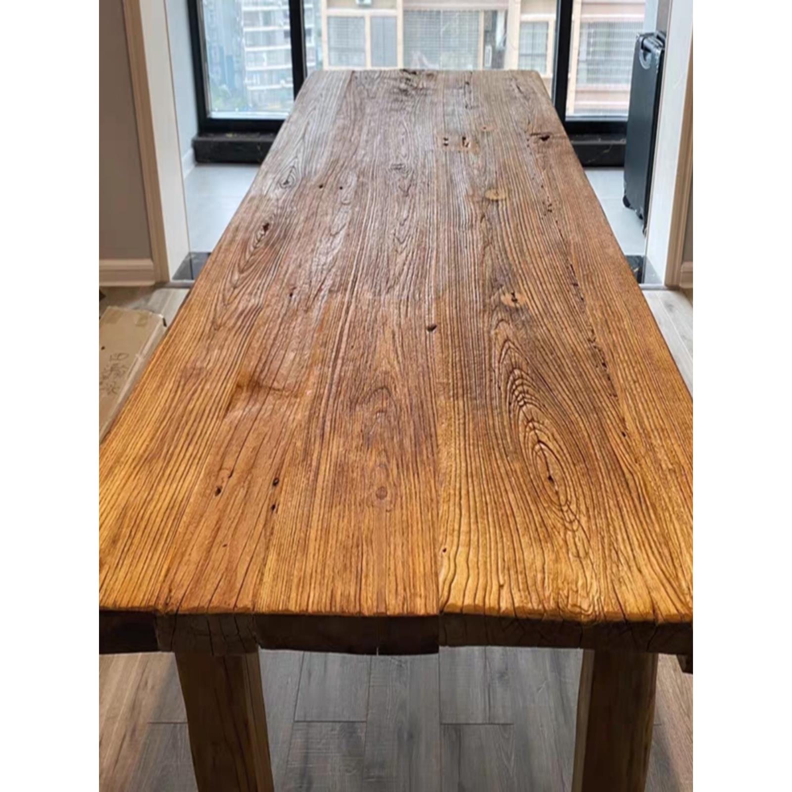 老榆木门板桌复古怀旧吧台旧木板原木桌子风化板茶桌茶台民俗定制