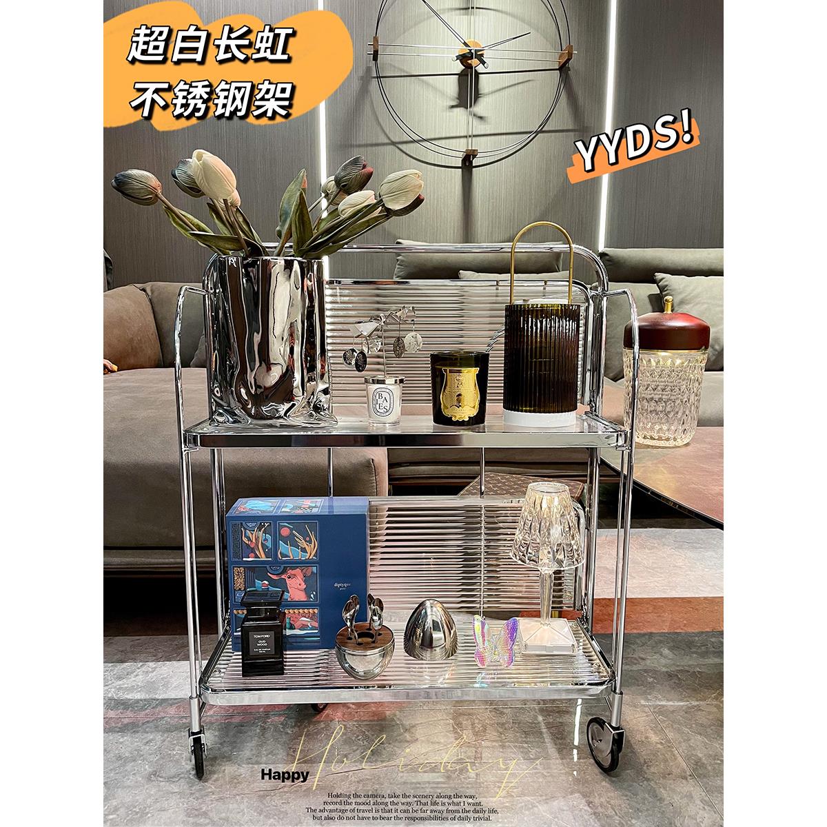 中古小推车可移动沙发置物架玻璃折叠亚克力多层收纳陈列茶边几柜