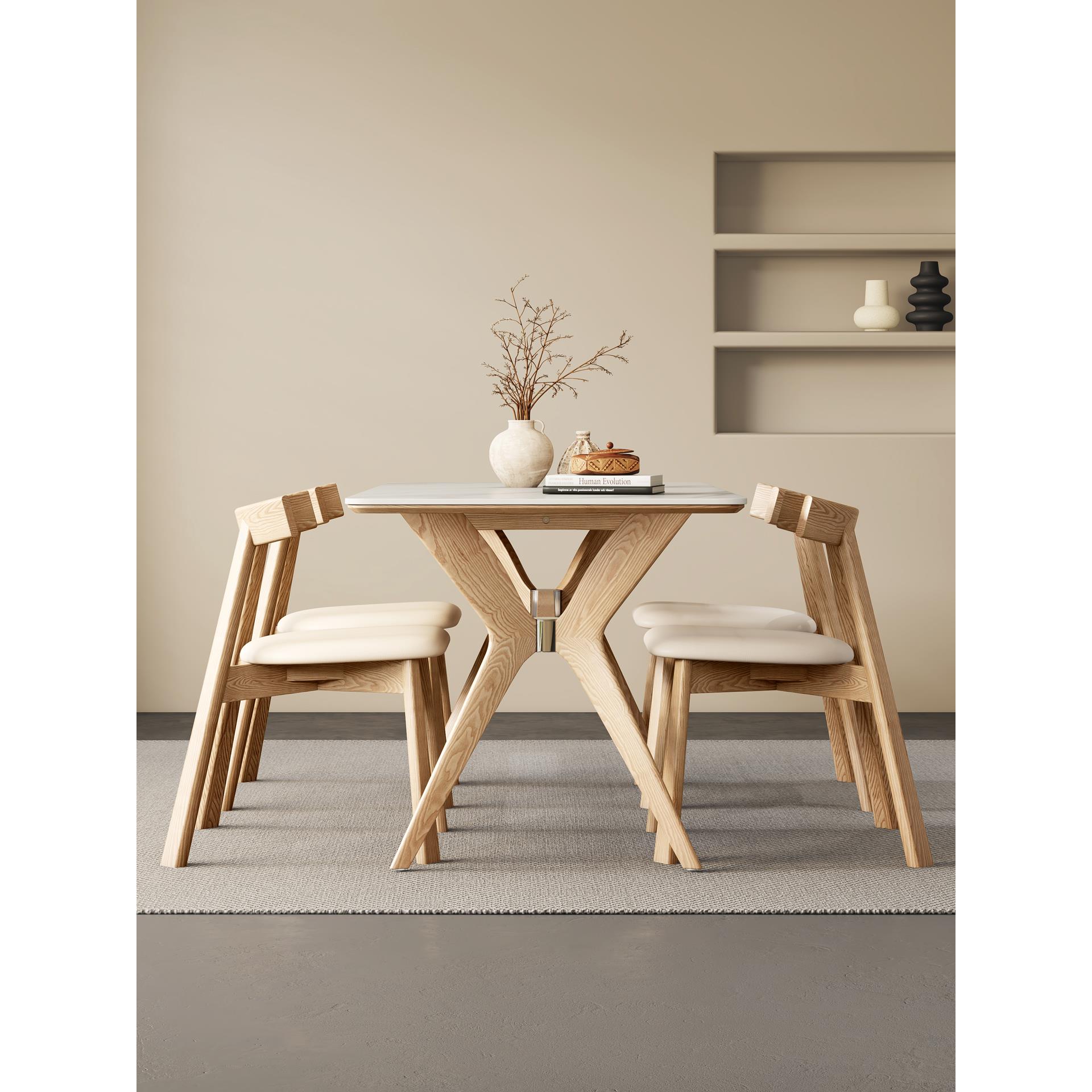 实木岩板餐桌椅组合蝴蝶原木色现代简约白蜡木长方形小户型饭桌子