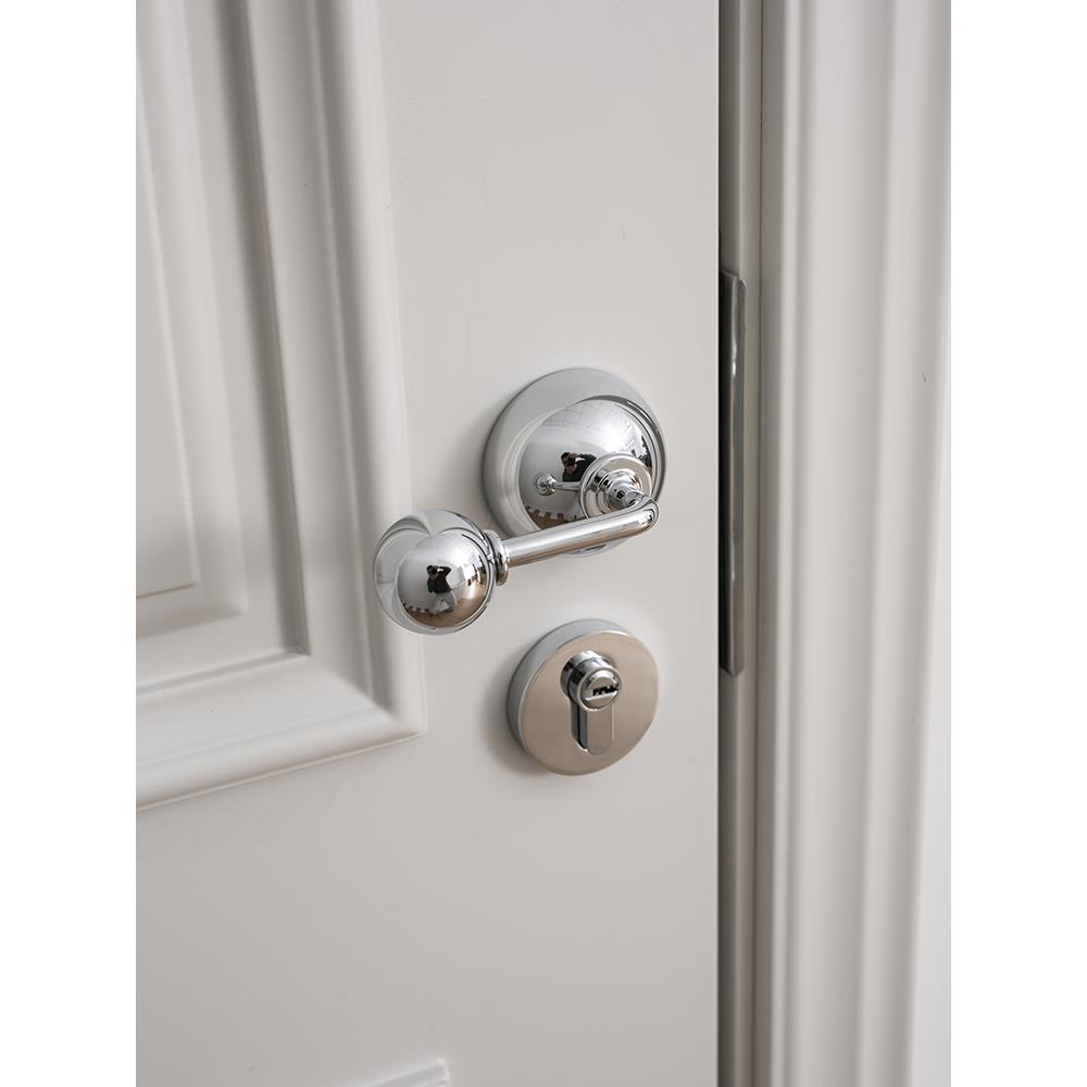 INDOORS中古风极简银色黄铜房间门锁纯铜静音家用球形锁具门把手