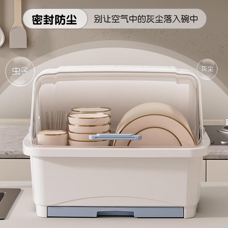 厨房装碗碟收纳架带盖放碗筷碗盘餐具收纳盒家用沥水碗柜箱置物架