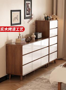 实木斗柜卧室置物柜抽屉床尾五斗柜收纳柜客厅胡桃木白色烤漆边柜