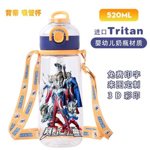 儿童水杯吸管杯上学专用夏天男孩便捷防摔塑料水壶幼儿园卡通杯子