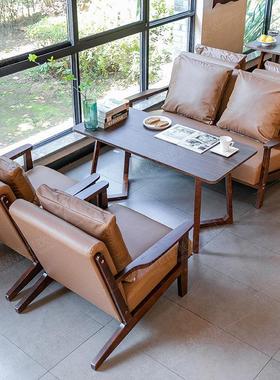 覆古咖啡厅奶茶店书吧桌椅组合民宿清吧饭厅卡座沙发接待洽谈休闲