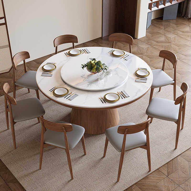 现代简约实木岩板圆桌餐桌椅组合家用饭厅大小户型圆形饭桌带转盘,住宅家具,岩板餐桌,淘宝优惠券,粉丝福利购,淘宝优惠卷