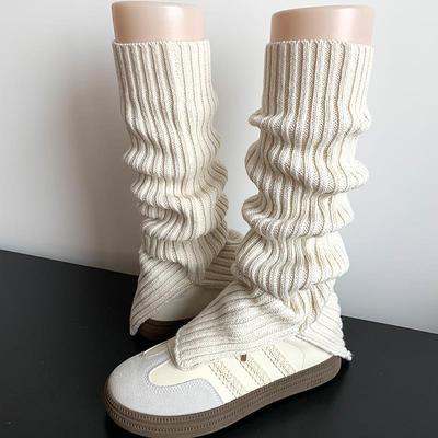 jk白色雪地靴袜套女秋冬季加厚长筒保暖腿套灰色针织堆堆袜小腿袜