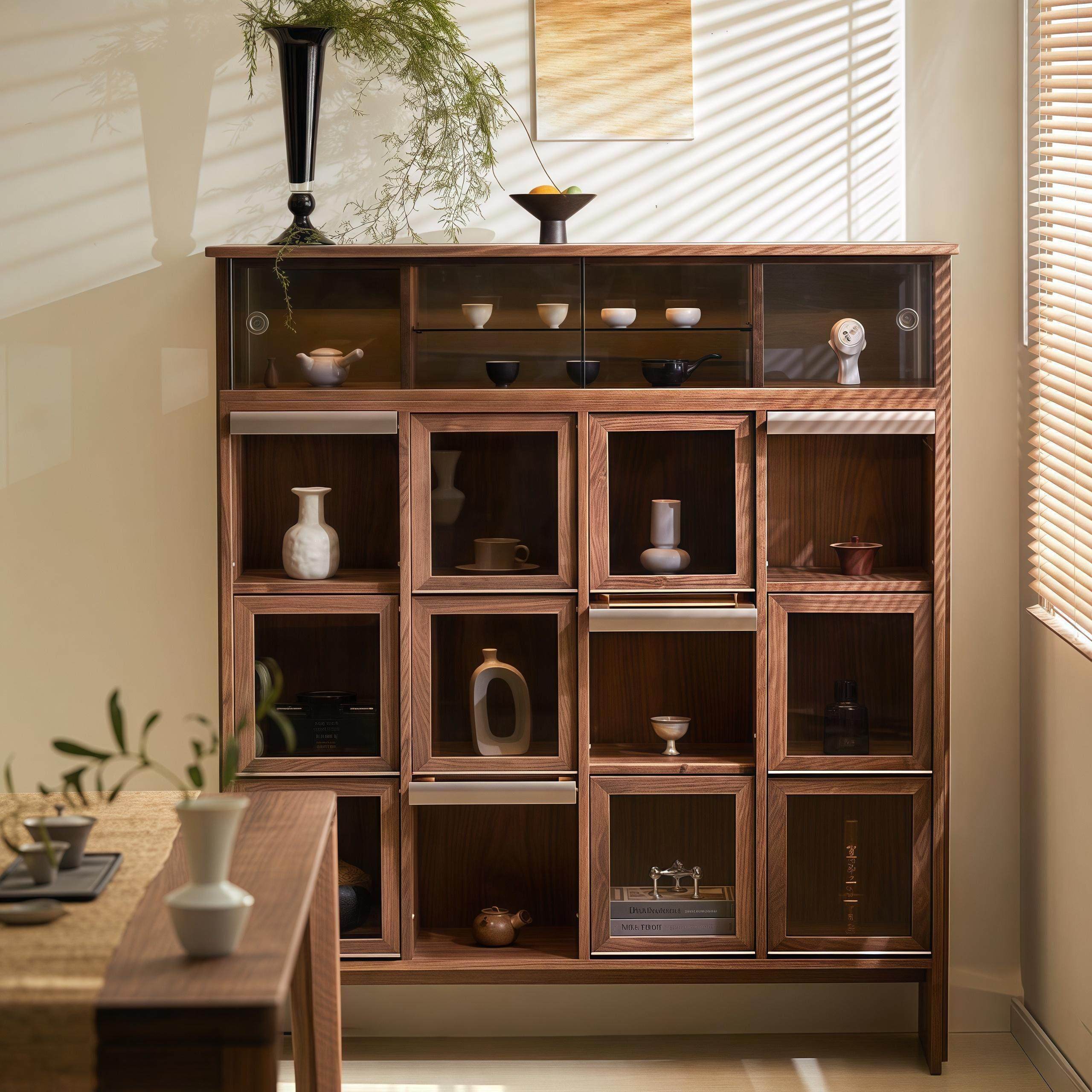 新中式实木茶柜客厅收纳储物柜家用卧室置物架现代简约书房展示柜,住宅家具,家用陈列柜,淘宝优惠券,粉丝福利购,淘宝优惠卷
